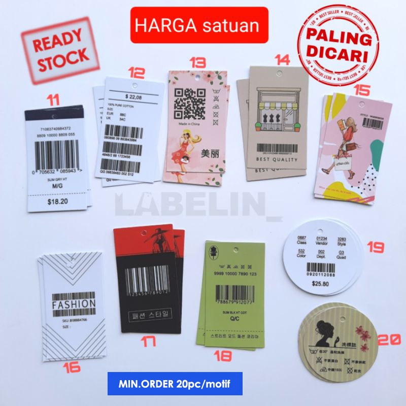 PART-16 READY SATUAN Hangtag barcode bandrol pakaian baju tag baju tag harga tag barcode