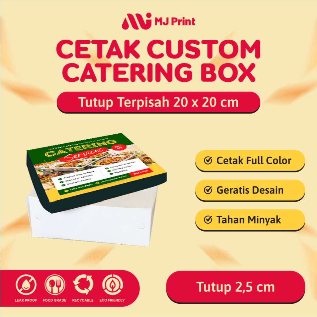 Box Catering Ivory Tutup Pisah 20x20 Tutup 2,5cm / Kemasan Kotak Nasi Elegant