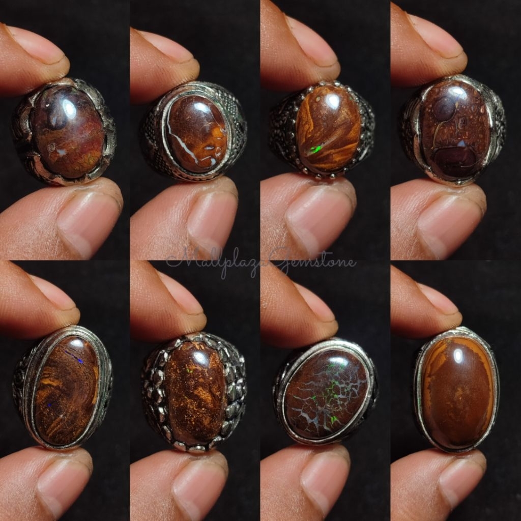 cincin batu koroit boulder opal australia unik asli natural ring alpaka / koroit boulder opal austra