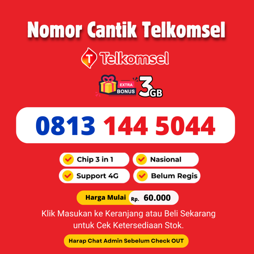 Nomor Cantik Telkomsel 11 Digit Murah - Nomor Cantik Simpati 11 Digit Support 4G LTE BONUS KUOTA 3GB