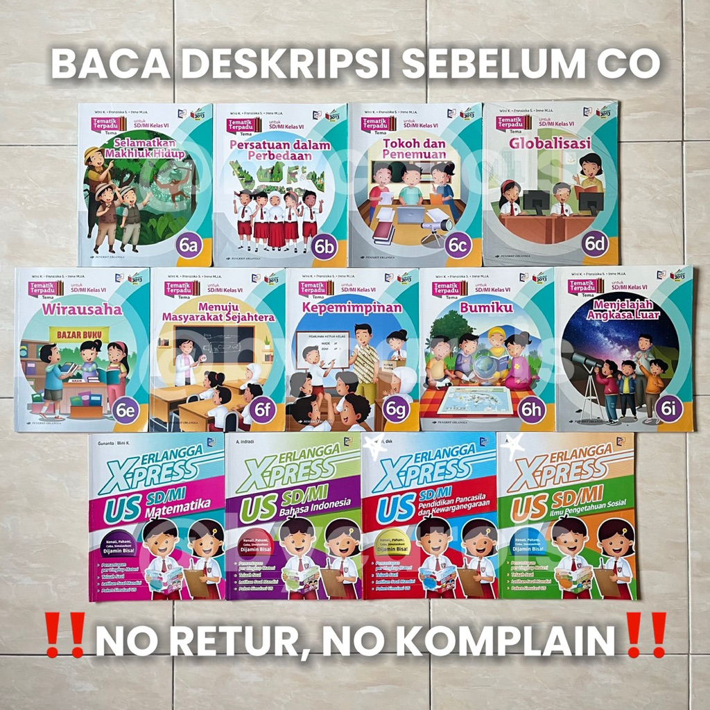 (BACA DESKRIPSI) PRELOVED PENERBIT ERLANGGA TEMATIK TERPADU SD KELAS 6 SERI 6A 6B 6C 6D 6E 6F 6G 6H 