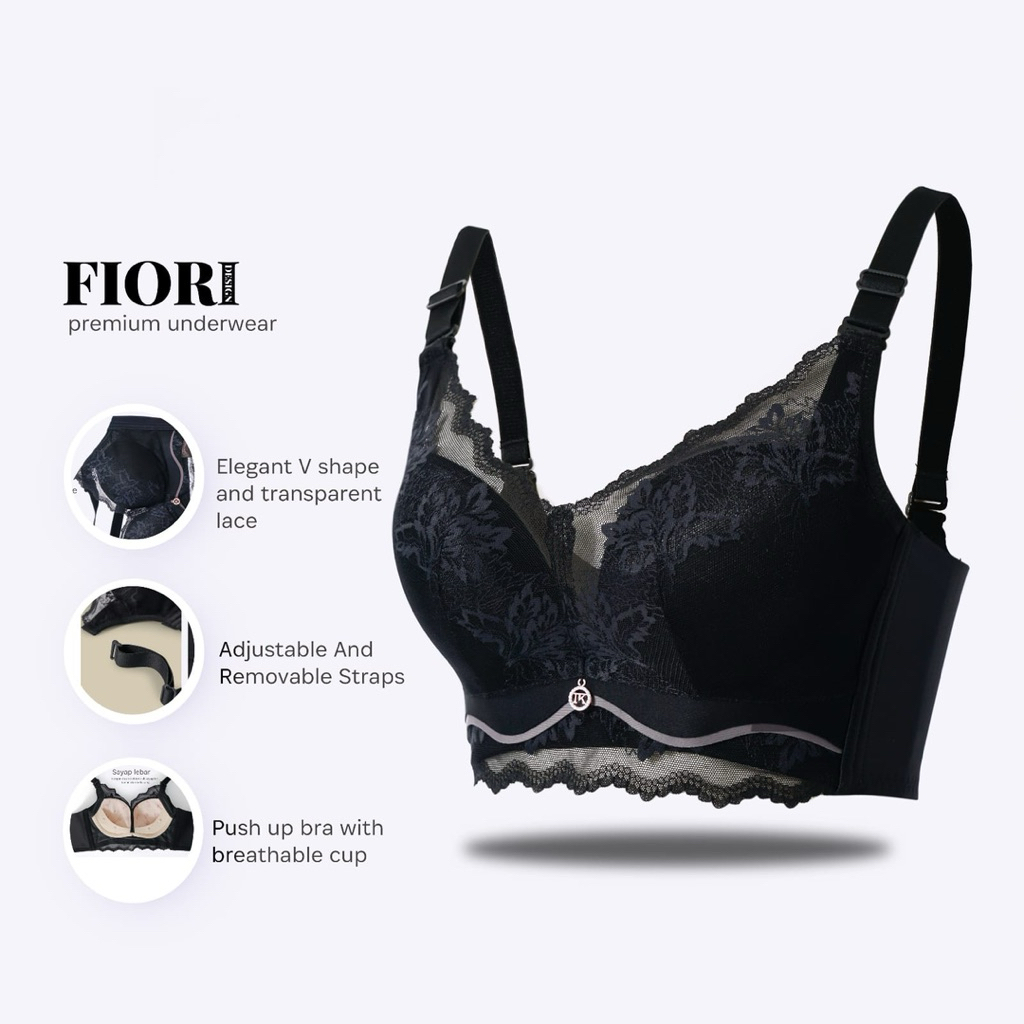 FIORI Bra FELICE Black | Bra Tanpa Kawat Busa Sedang | Bra Push Up Kait 4