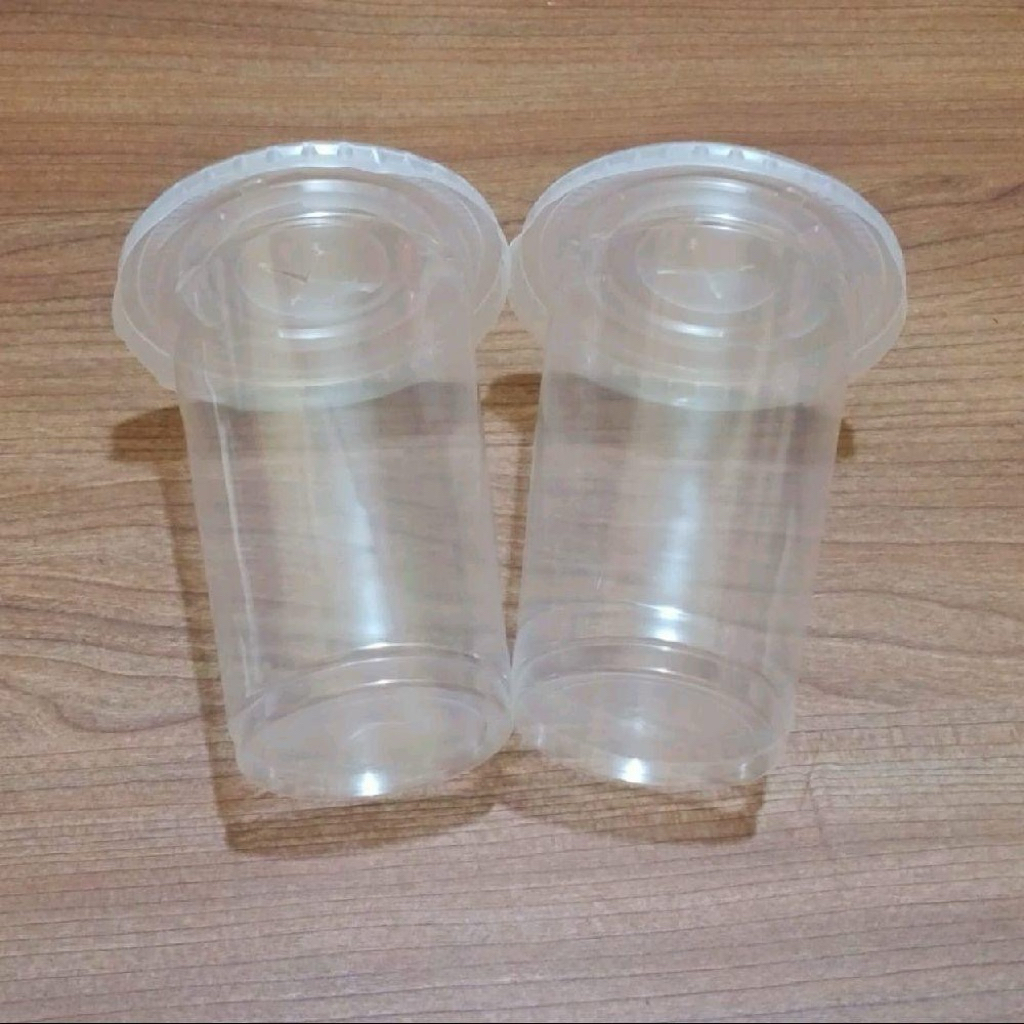 50pcs Gelas Plastik Datar+Tutup Merk Atcco 10oz 12oz 14oz 16oz/Gelas Es/Gelas Minuman/Gelas Oz Atcco