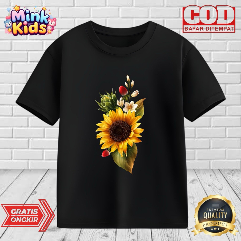 KAOS ANAK MOTIF BUNGA MATAHARI USIA 2-9 TAHUN