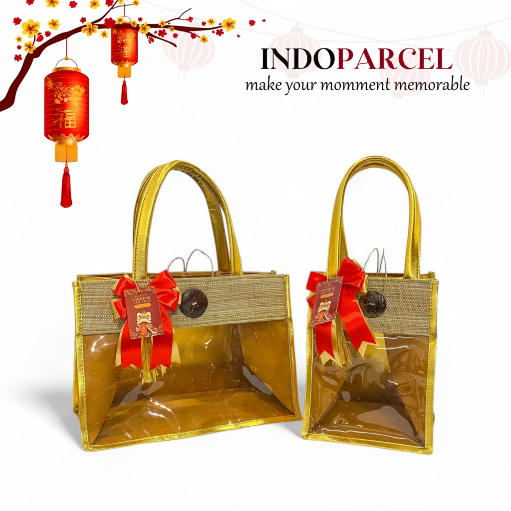 INDOPARCEL - Tas Hampers Imlek Anyaman Mendong Kombinasi Sintetis Fuji Mas Bungkus Kemasan Tas Kado 