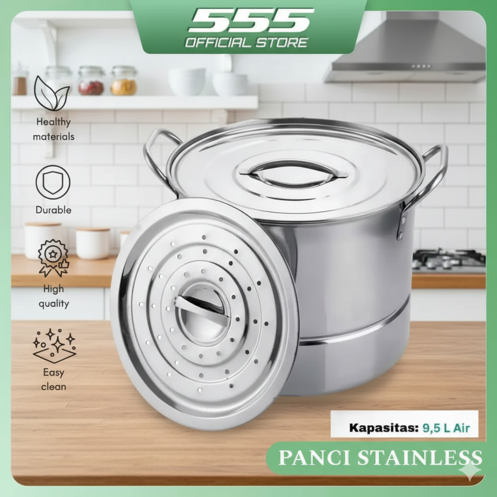 Panci Stainless Steel tebal stockpot dandang steamer kukusanPanci Stainless Steel Kukus Serbaguna