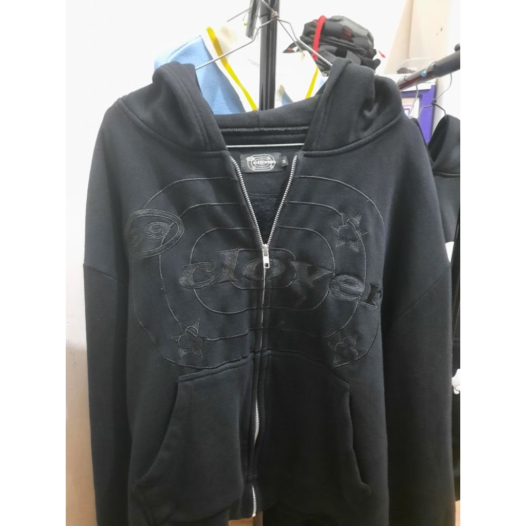 99clover easy zip-up black zip hoodie