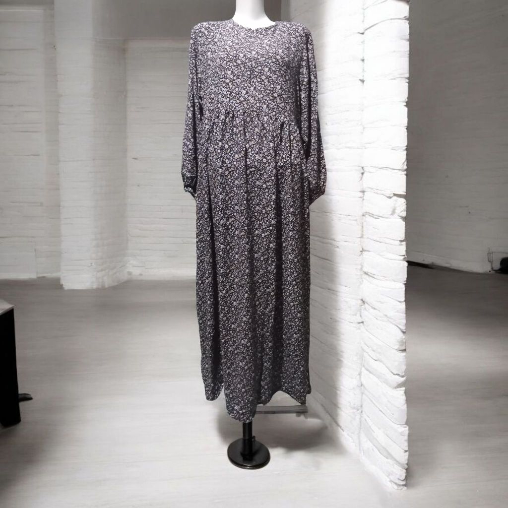 gamis dress rayon viscose premium motif bunga salur etnik adem