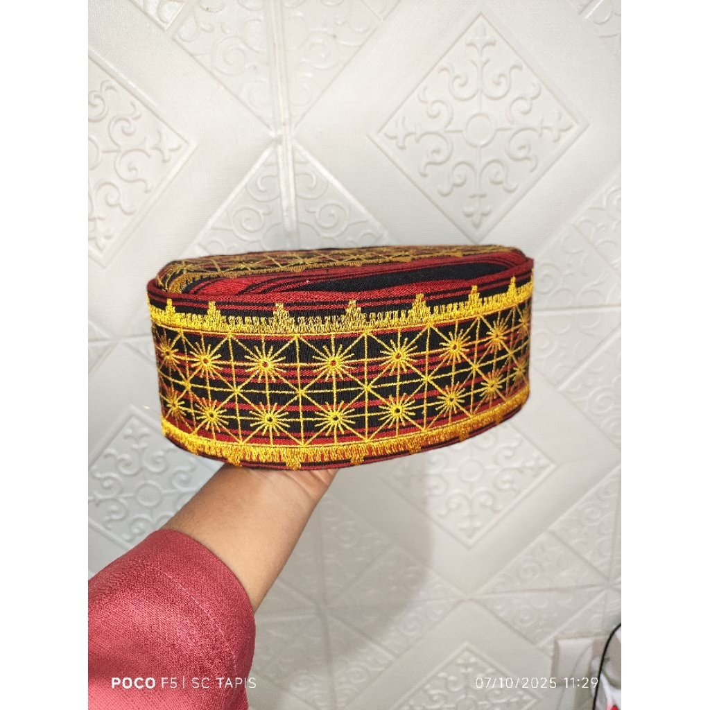 Peci kopiah songkok topi tapis BORDIR adat lampung bulat motif bintang lidi