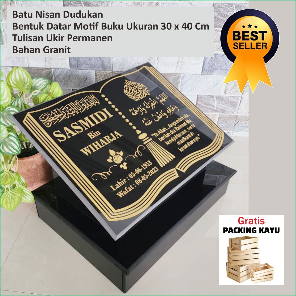 BATU NISAN GRANIT UKURAN 30X40 CM | BATU NISAN DUDUKAN MOTIF BUKU DATAR