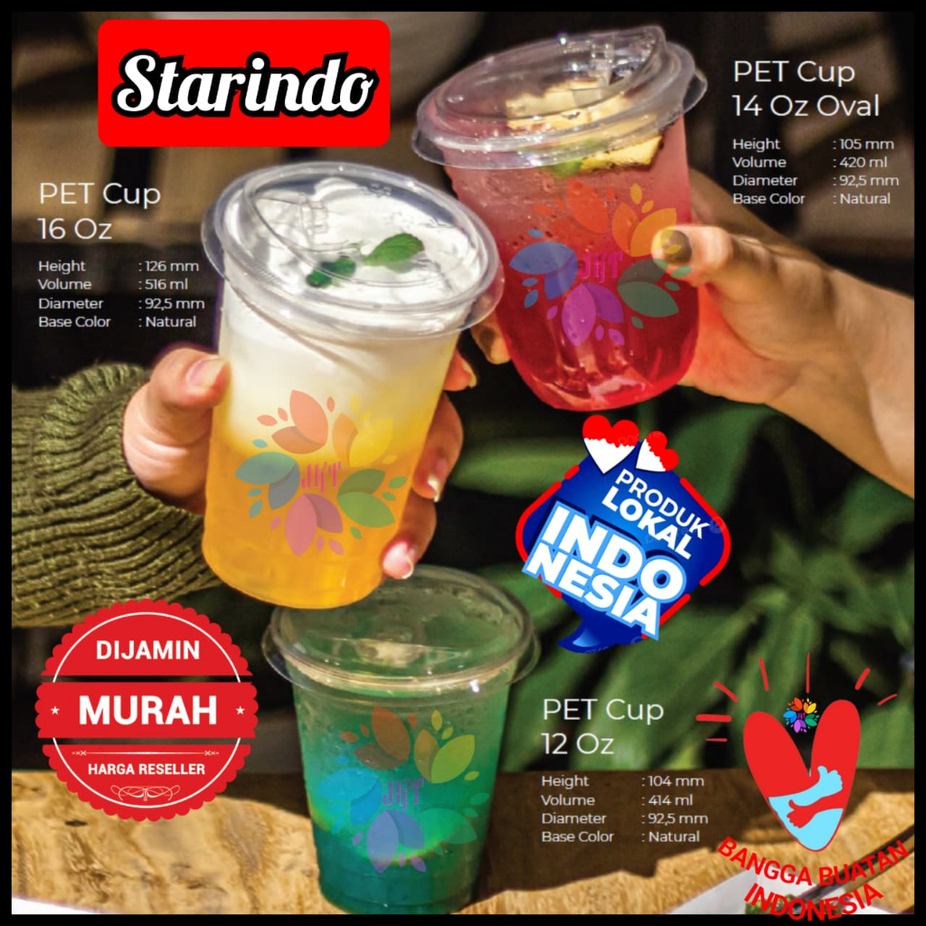 Paket Gelas Cup PET + Strawless Lid Sippy / Lid Dome Anti Tumpah