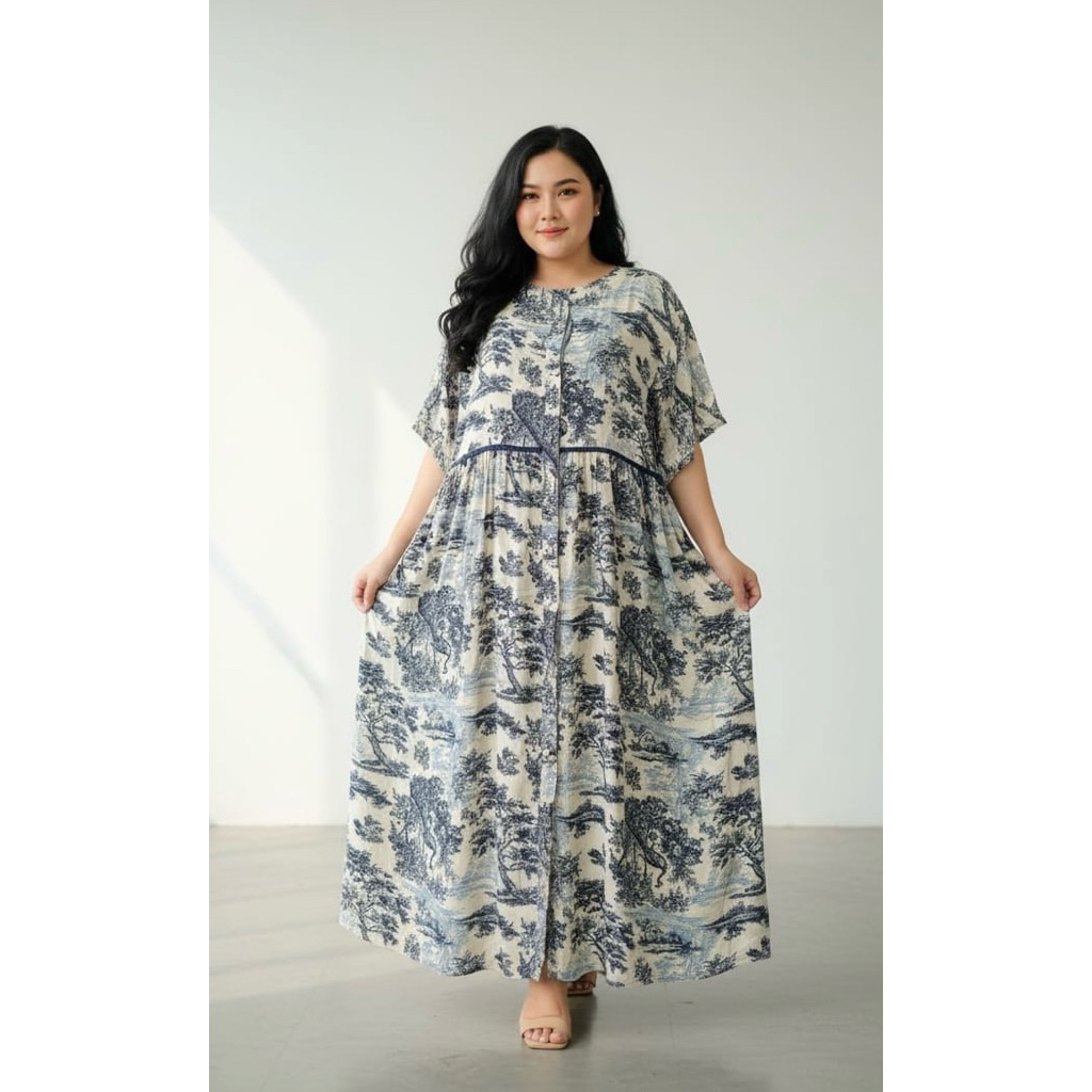 best seller motif dior blue muat BB 70-140 kg daster jumbo Full kancing  LD 130/140/150 Daster jumbo