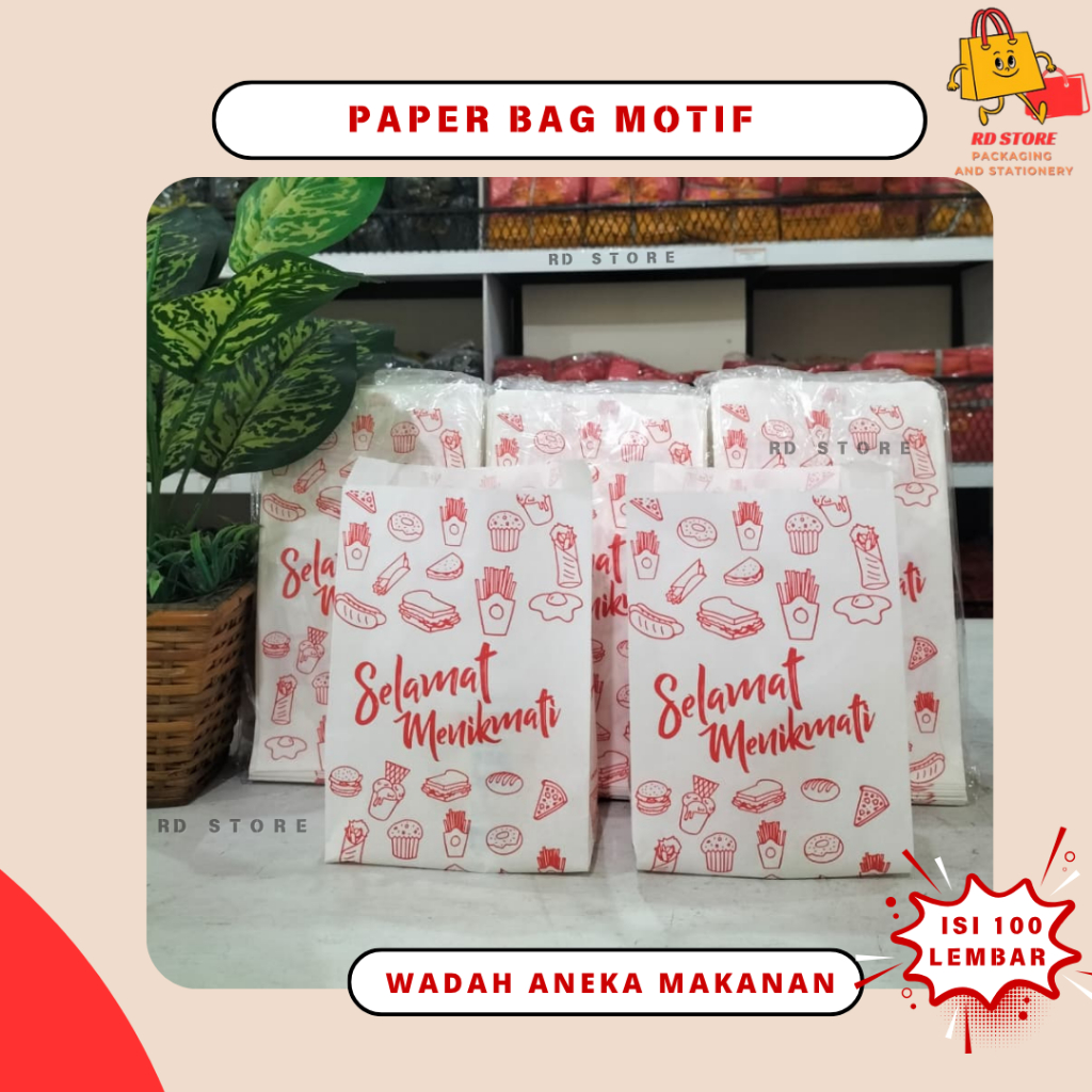 KANTONG KERTAS GORENGAN PAPER BAG FOOD MOTIF ISI 100 LEMBAR KANTONG MAKANAN KERTAS BUNGKUS GORENGAN