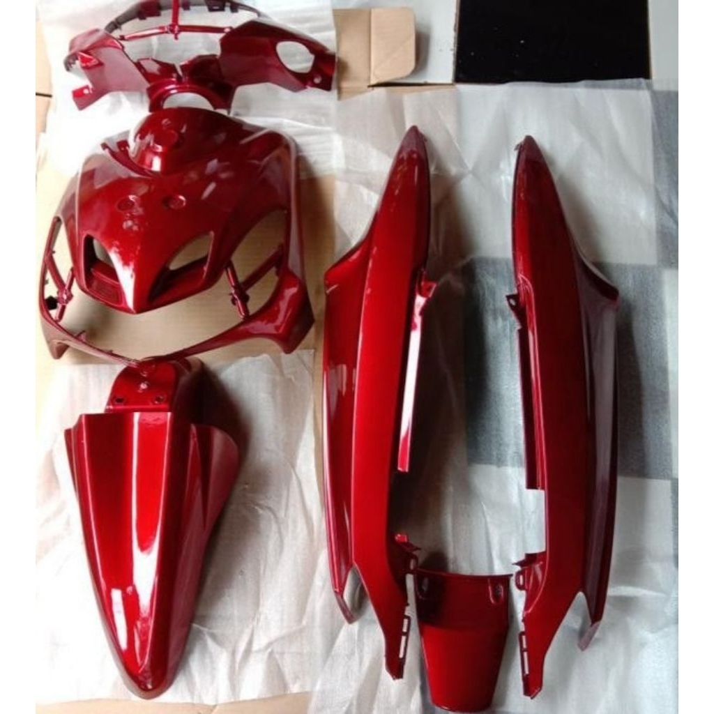 fulset body mio smeel merah & putih lembayung cover body mio smile warna merah & lembayung ungu baik