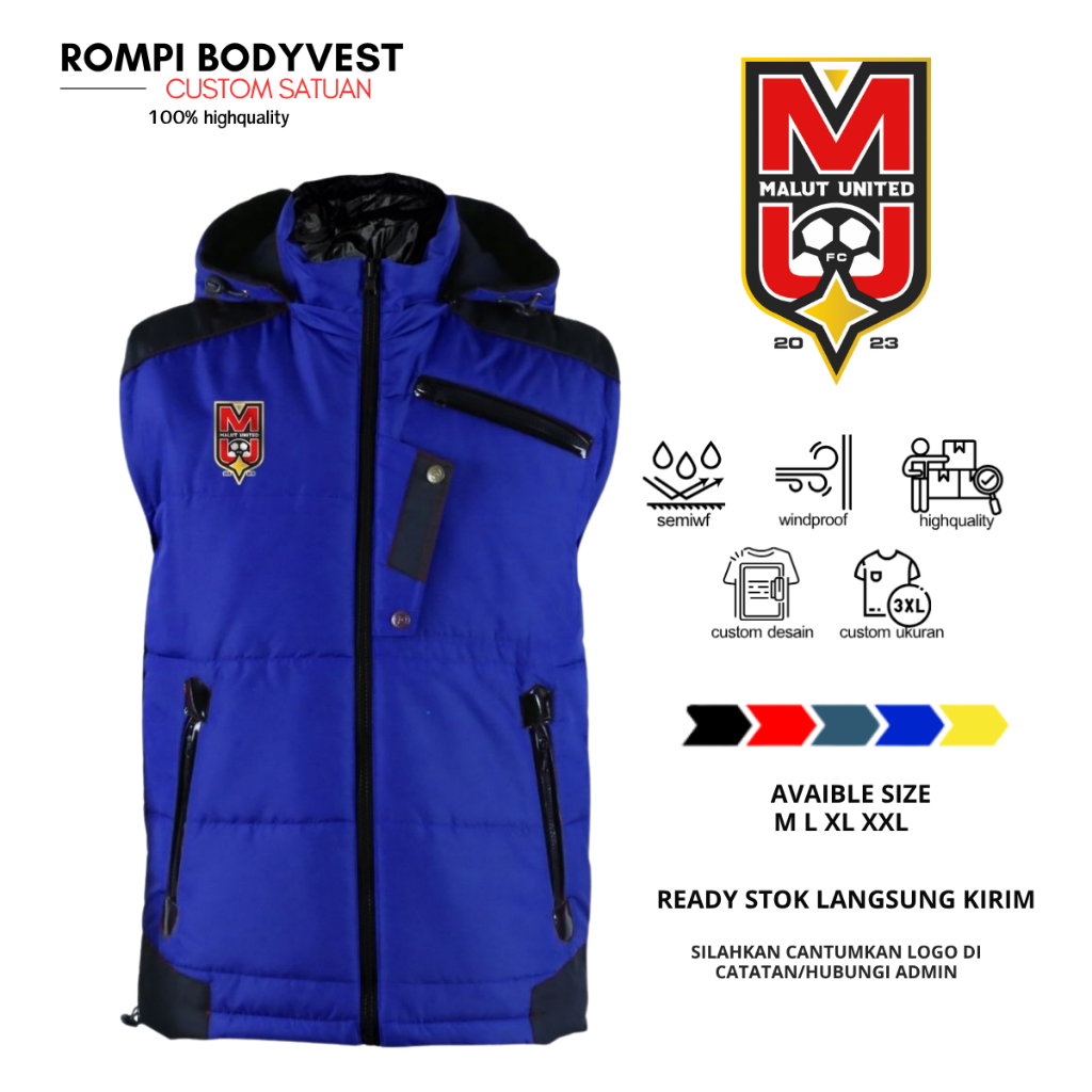 ROMPI OLAHRAGA BODYVEST PRIA CUSTOM MALUT UTD PARASUT WF ROMPI JAKET PRIA DEWASA LOGO BOLA