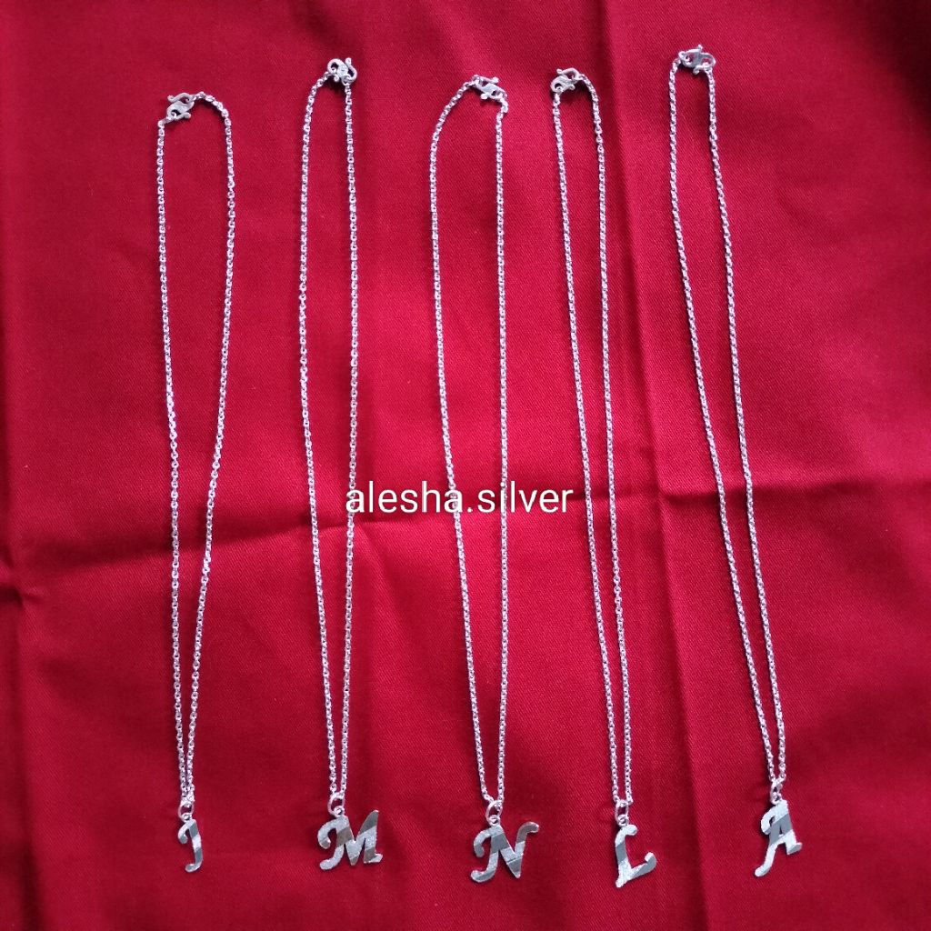 Kalung perak medan liontin inisial nama bahan perak murni asli Tanjung Batu