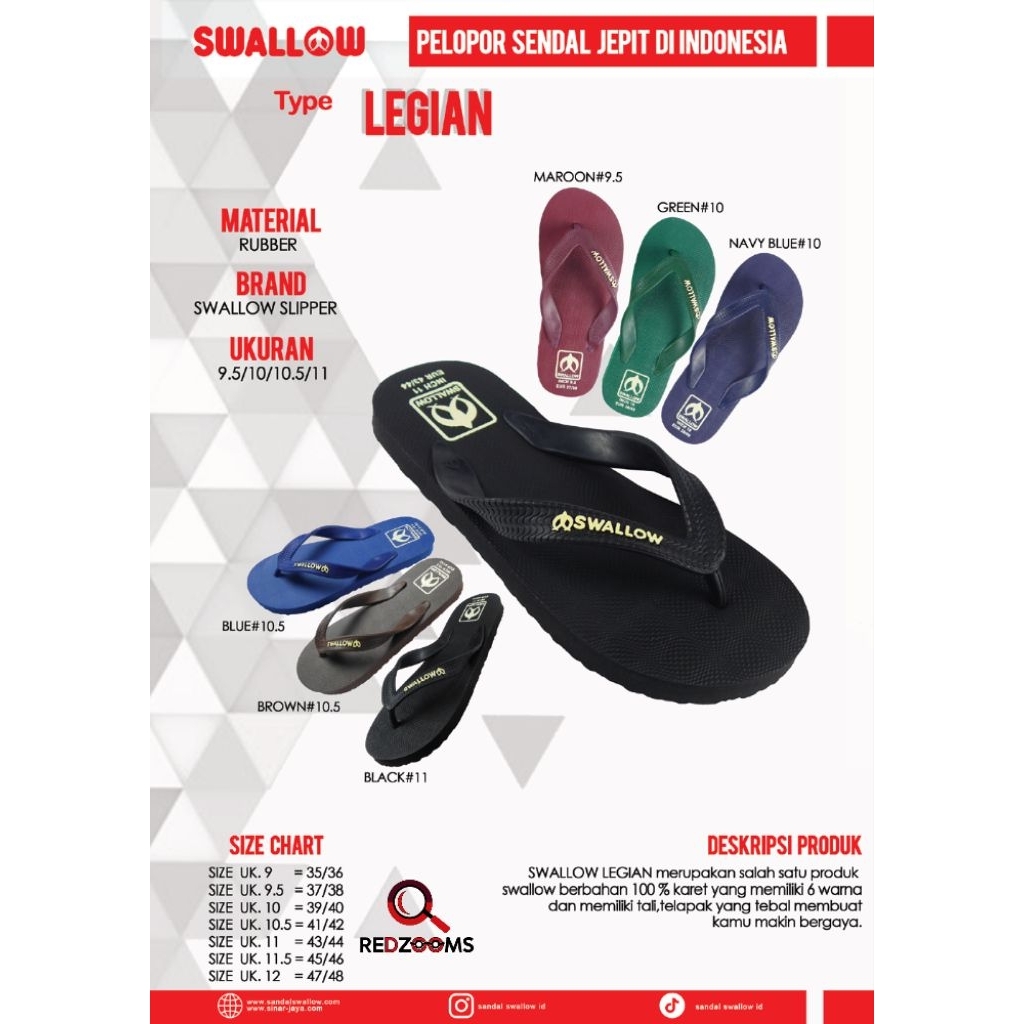 Sandal Jepit Swallow Legian Original | Sandal Karet Tebal Awet Nyaman Pria Wanita