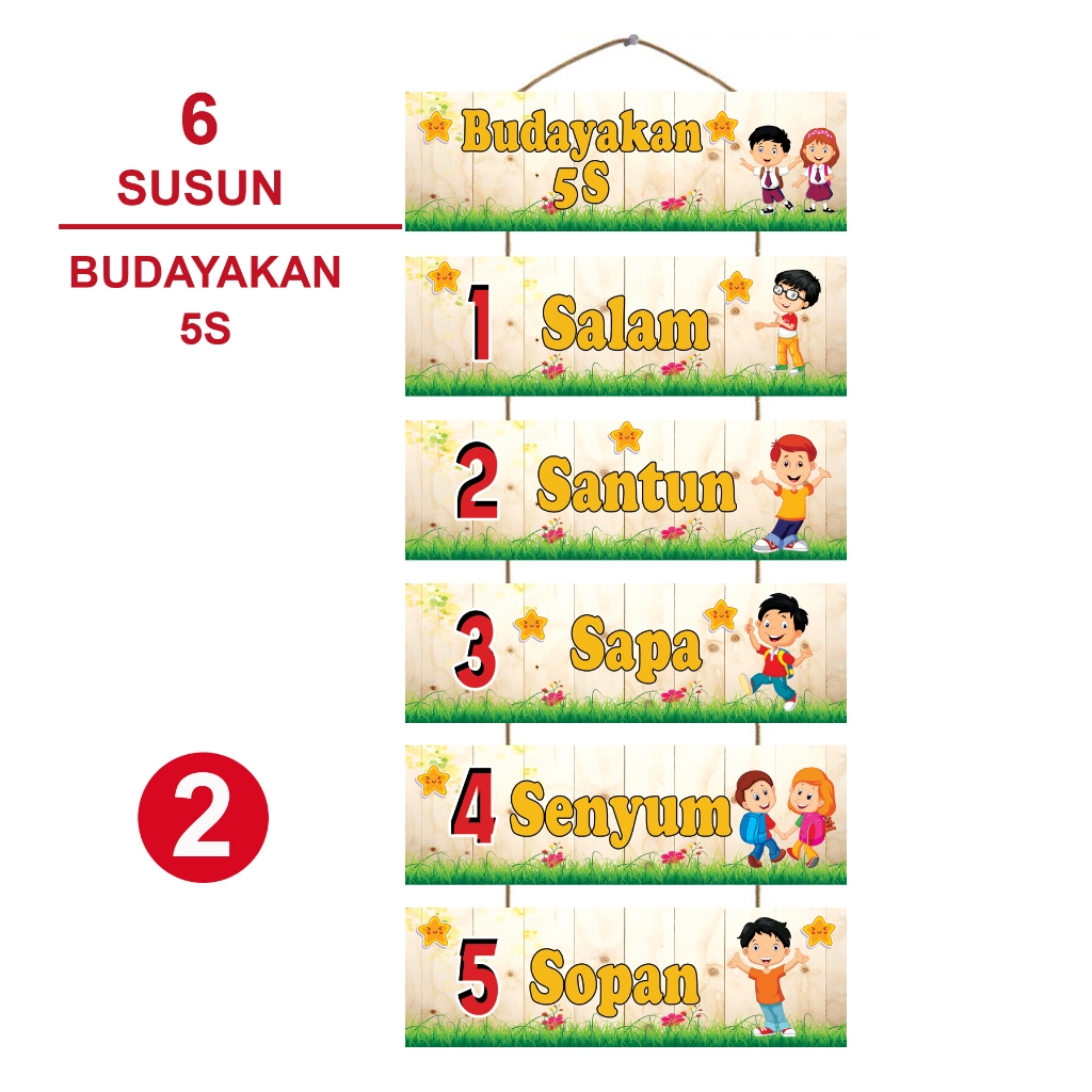 Dekorasi Kelas Tema Budayakan 5s - Pajangan Ruang Kelas - Poster Kayu Ruang Kelas- Hiasan Dinding Ke