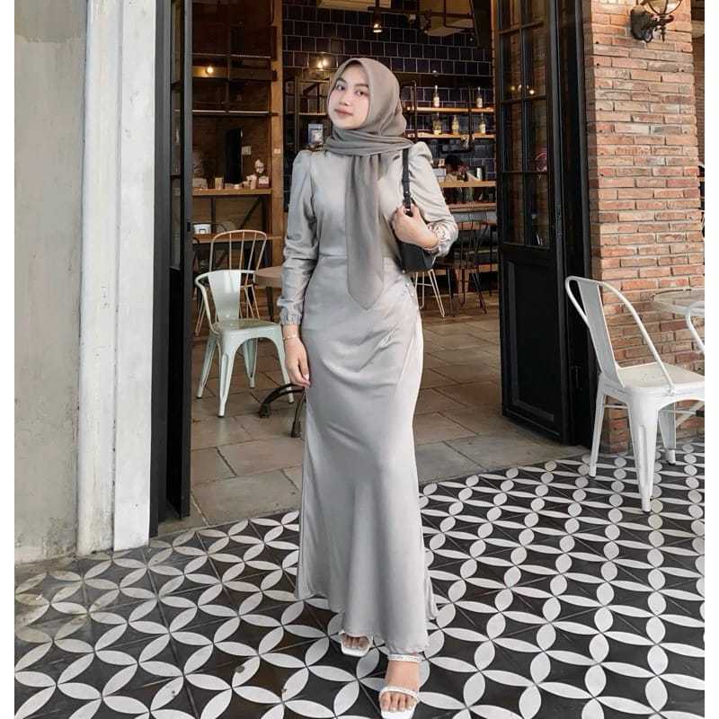 Elora dress satin silk premium | dress wisuda premium mewah elegant | gamis variasi payet mutiara