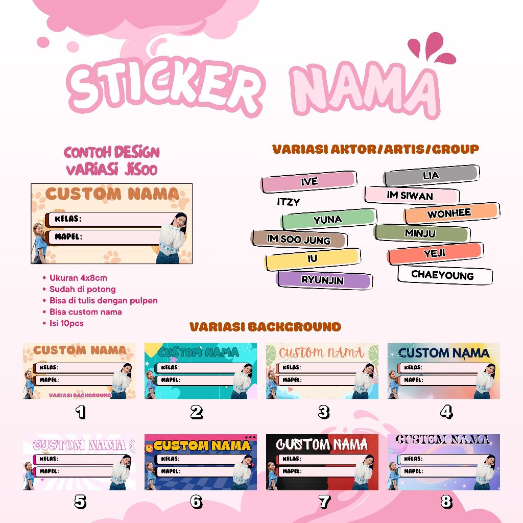 10PCS STICKER NAMA KPOP I DRAKOR I DRACIN I MINJU I WONHEE I IM SIWAN I IM SOO JUNG I ITZY I CHAERYO