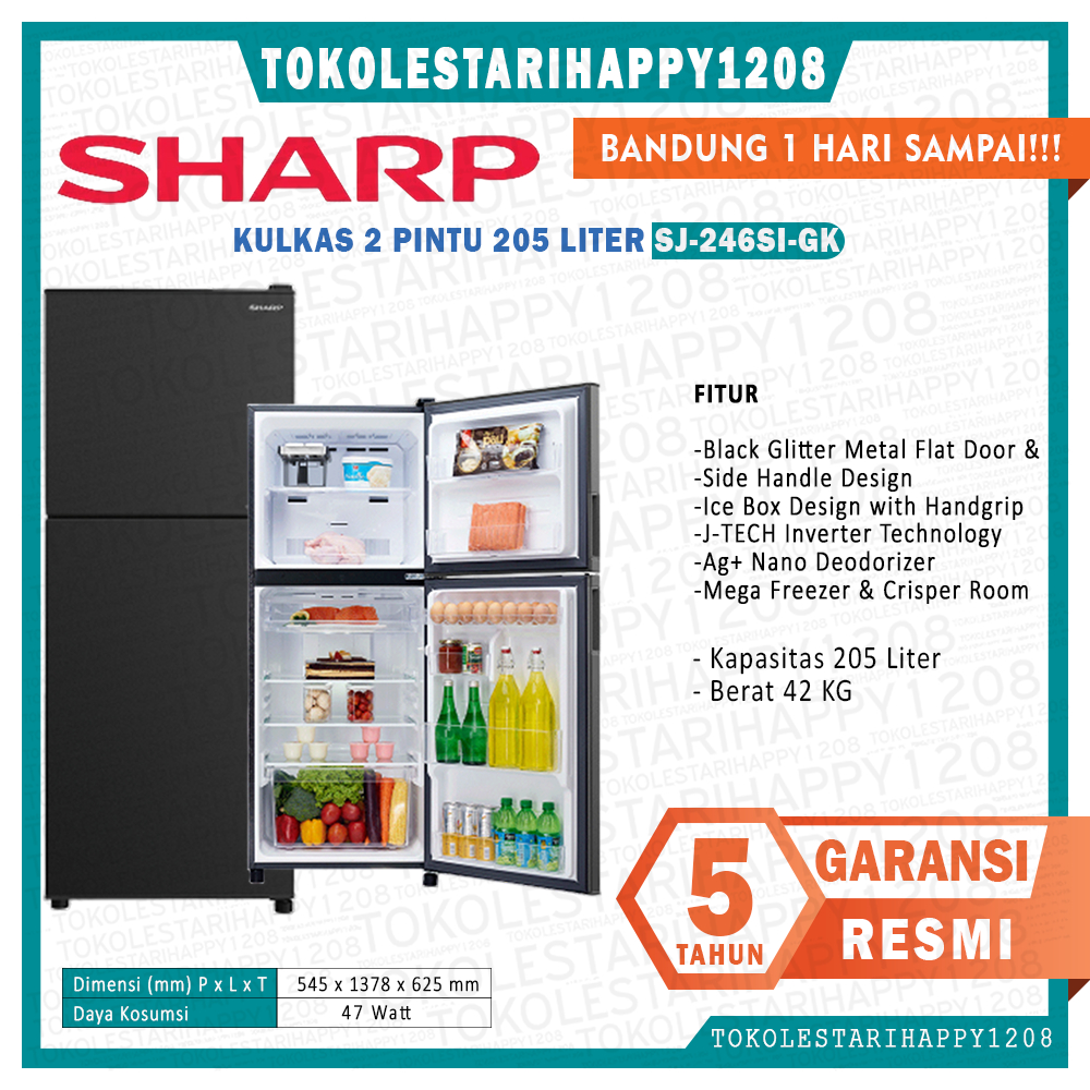 KULKAS SHARP SJ 246 SI GK LEMARI ES 2 PINTU SJ-246SI-GK INVERTER GARANSI RESMI
