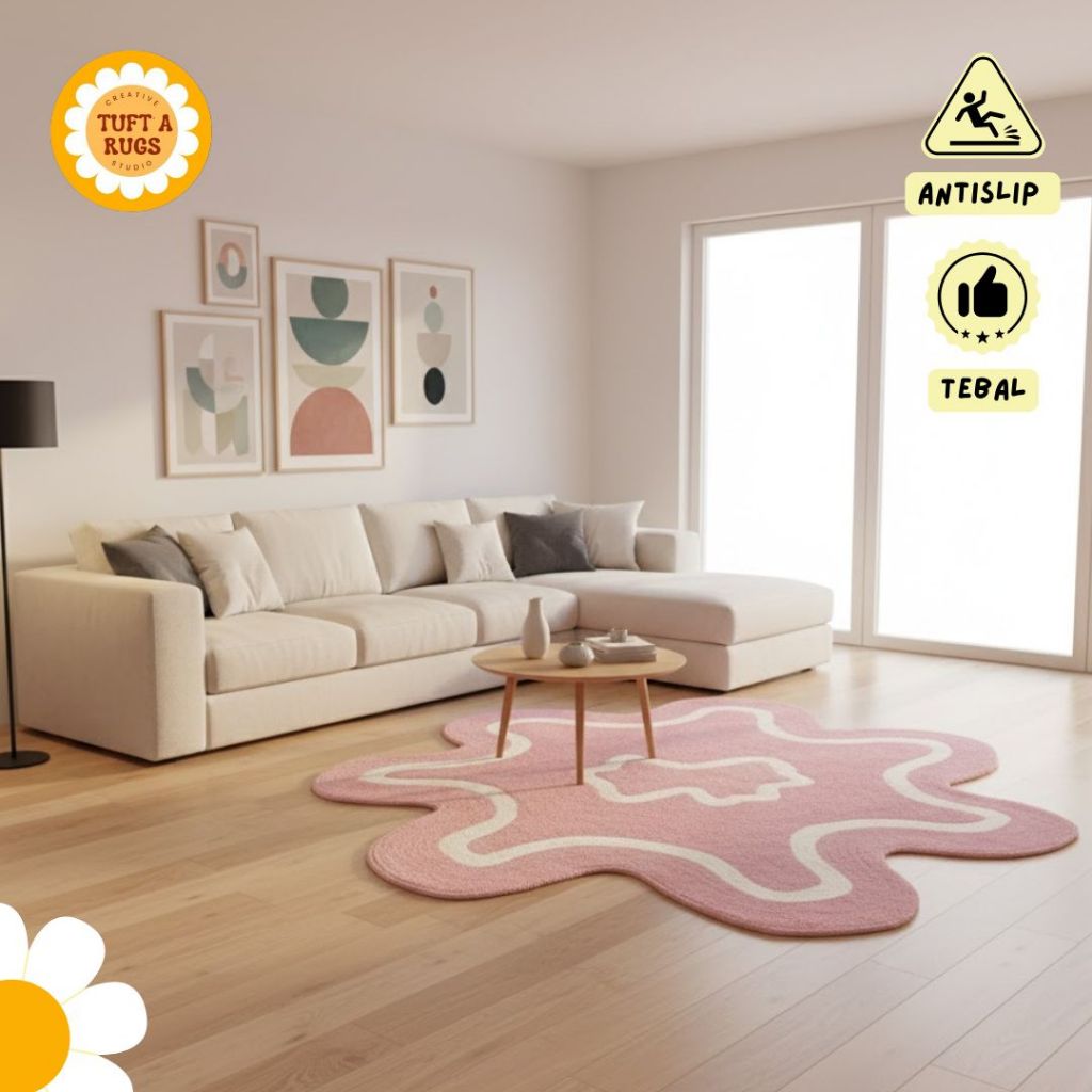TUFTARUGS karpet tebal aesthetic Premium tufting // amoeba pink 120cm