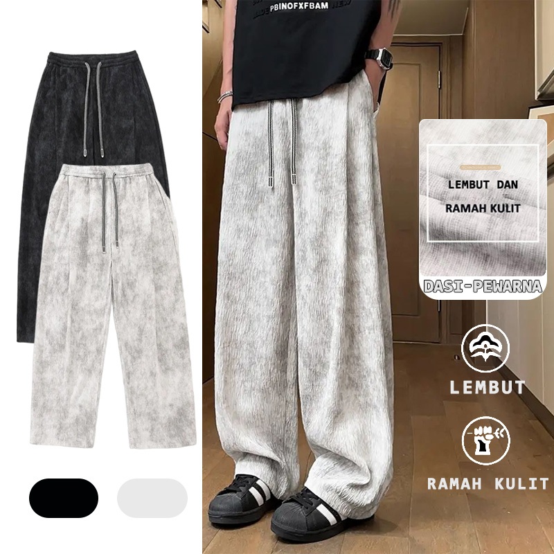 Celana Putih Pria Loose Pants Trendy Casual celana longgar pria Hitam celana gombrang pria Premium K