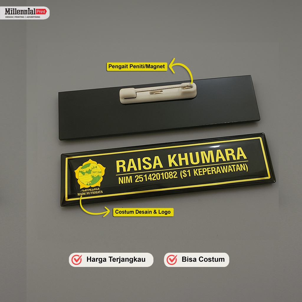 NAME TAG BAD NAMA DADA, PIN NAMA GOLD-SILVER RESIN CUSTOM