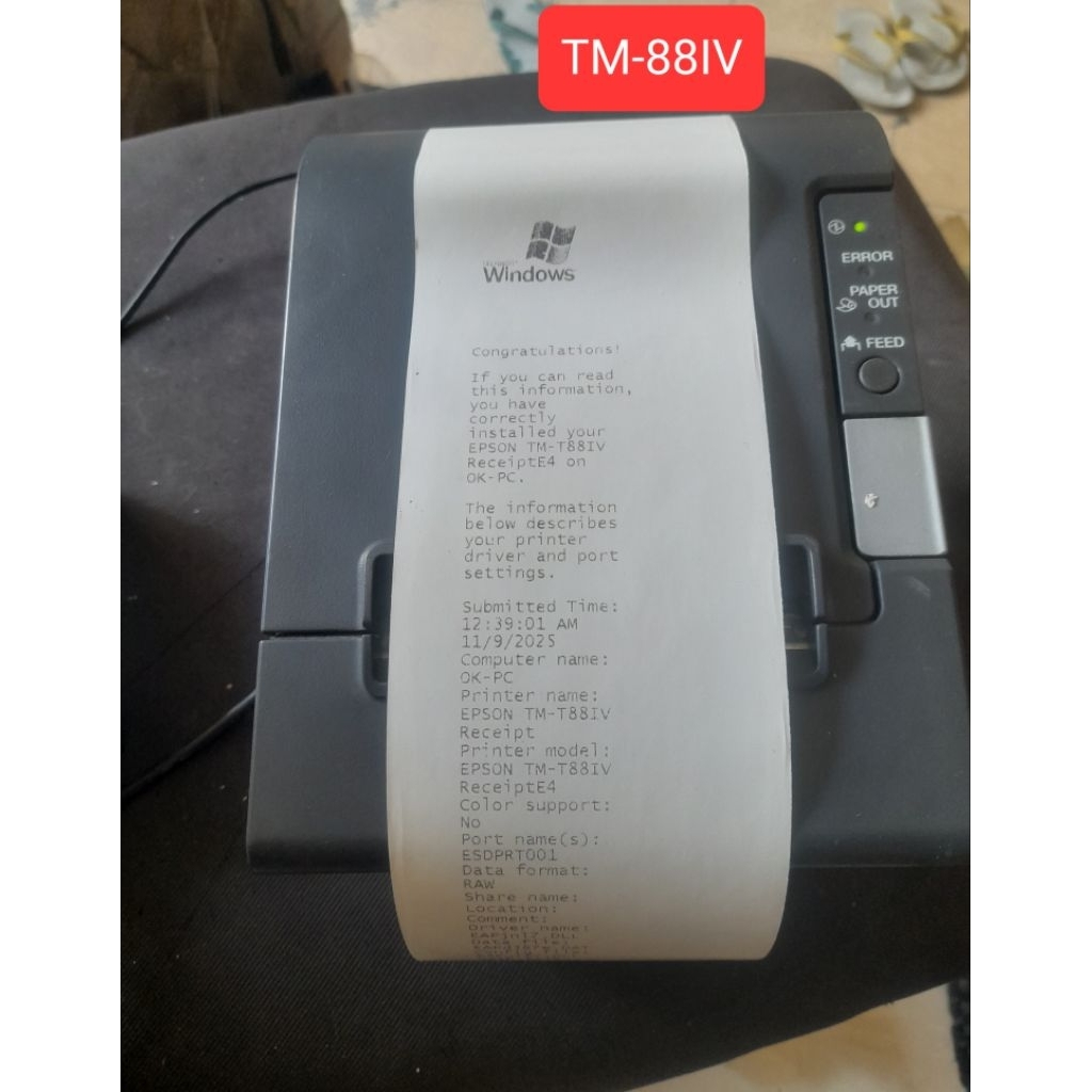 PRINTER EPSON THERMAL TM-T82 TM-88V TM-T88IV PORT USB