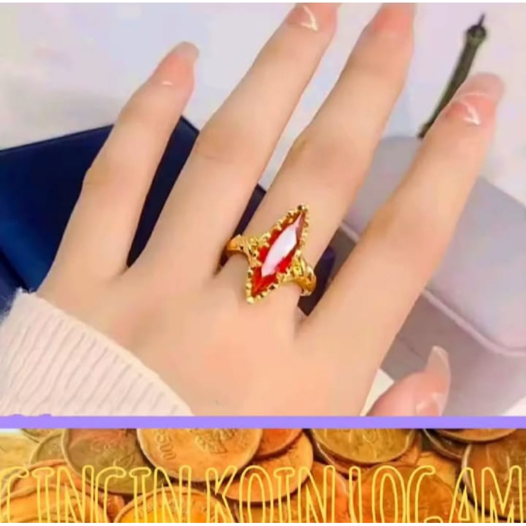 terbuat dari koin logam asli 1991 cincin permata merah