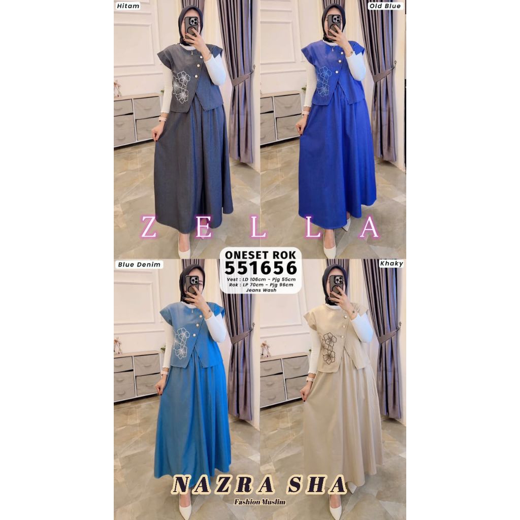 MT.EH (p1a+) ZELLA SET BY EXTU Baju Atasan Set Rok Bahan jeans wash Wanita Muslimah Terbaru 551656. 