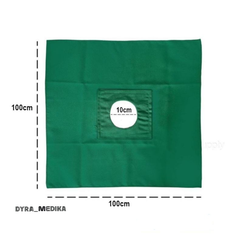 Duk Lubang Kain Operasi 100cm x 100cm Diameter Lubang 10cm / Duk Bolong 100 x 100cm Warna Hijau Halu