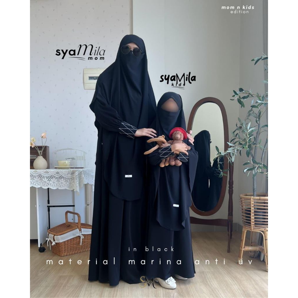 SYAMILA PRE-ORDER GAMIS COUPLE ANAK DAN MOM SET SYARI FREE CADAR TALI KEKINIAN TERLARIS