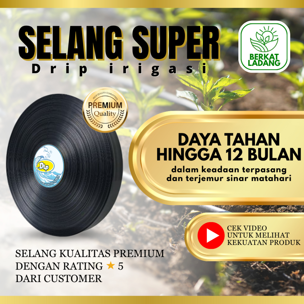 Selang Drip 4 cm Mikron 170 Panjang 200 cm untuk Irigasi Tanaman