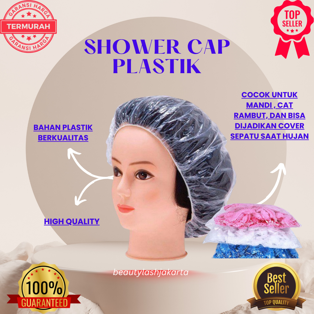 SHOWER CAP PLASTIK / PENUTUP KEPALA PLASTIK MANDI / PENTUP KEPALA