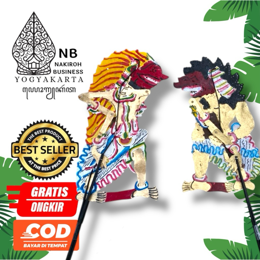 NAKIROHBUSINESS Paket 2 Wayang kulit / Wayang Kulit 30cm Buto Begal Buto Geni Bahan Asli Kulit Sapi 