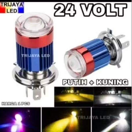 Lampu LED Utama Depan 24 Volt H4 Bodi Senja Biru Merah High Low 2 Warna Laser Gun Putih Kuning D3 Tr
