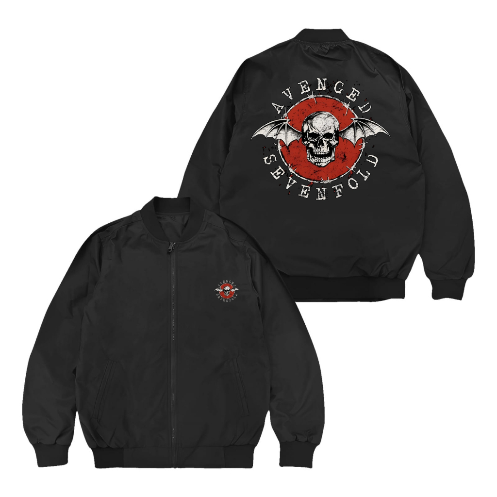 The Getooxs - Jacket Bomber Avenged Skull Merah Jacket pria waterproof Black Unisex