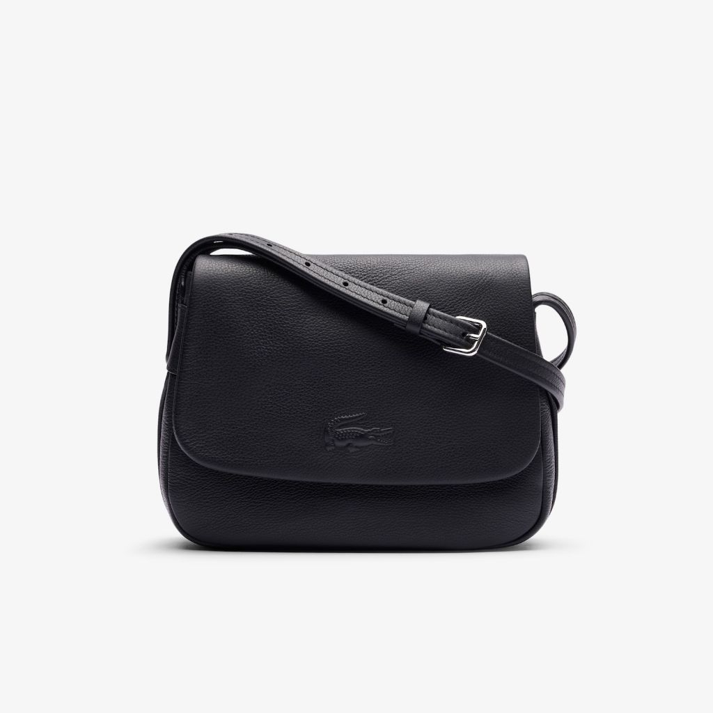 Lacoste Women's City Court Flap Close Shoulder Bag Tas Selmpang Wanita - Black
