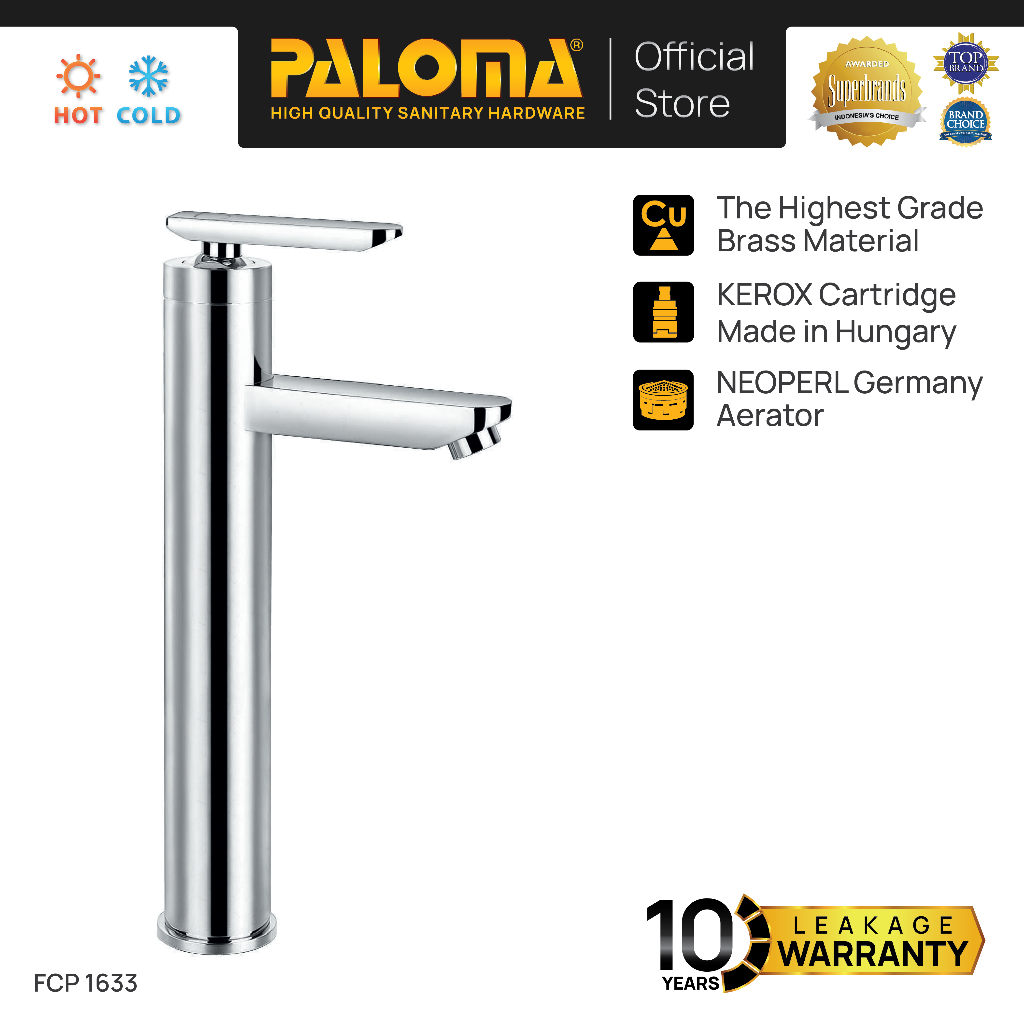 PALOMA FCP 1633 Keran Wastafel Tanam Keran Cuci Tangan Keran Air Panas Dingin Dinding Wall Mixer Hot