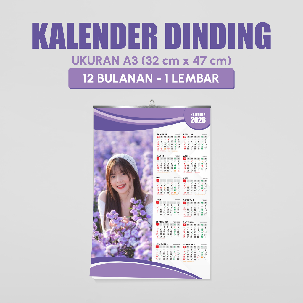 Kalender Dinding Custom 2026 | Kalender Custom 12 Bulanan 1 Lembar | Kalender Poster
