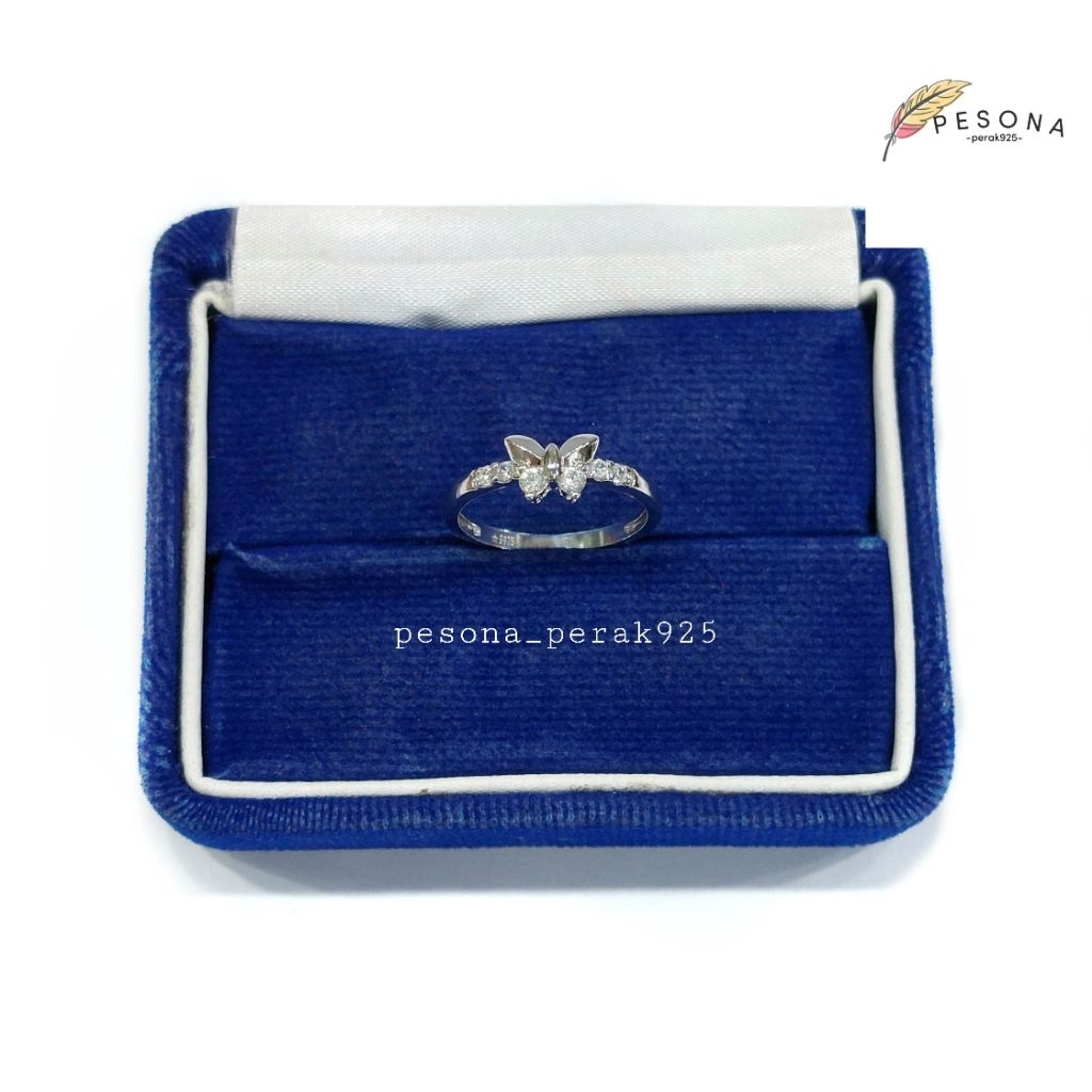 Cincin Anak Remaja/Dewasa Perak Asli Silver 925 Lapis Emas Putih Model - Kupu Kupu Permata - Perhias