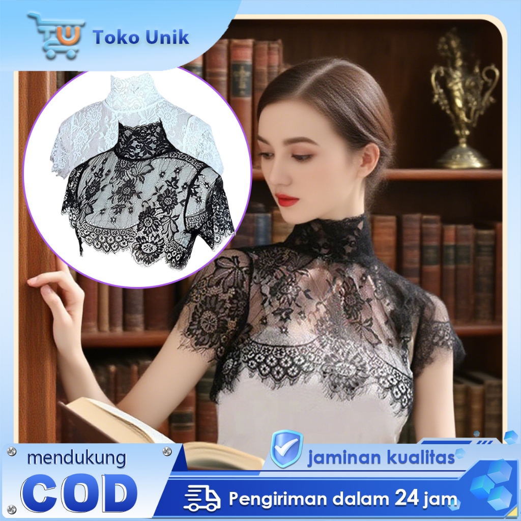 Kerah Baju Wanita Bordir Renda Fake Collar Kerah Renda Palsu Kerah Penutup Leher Ruff