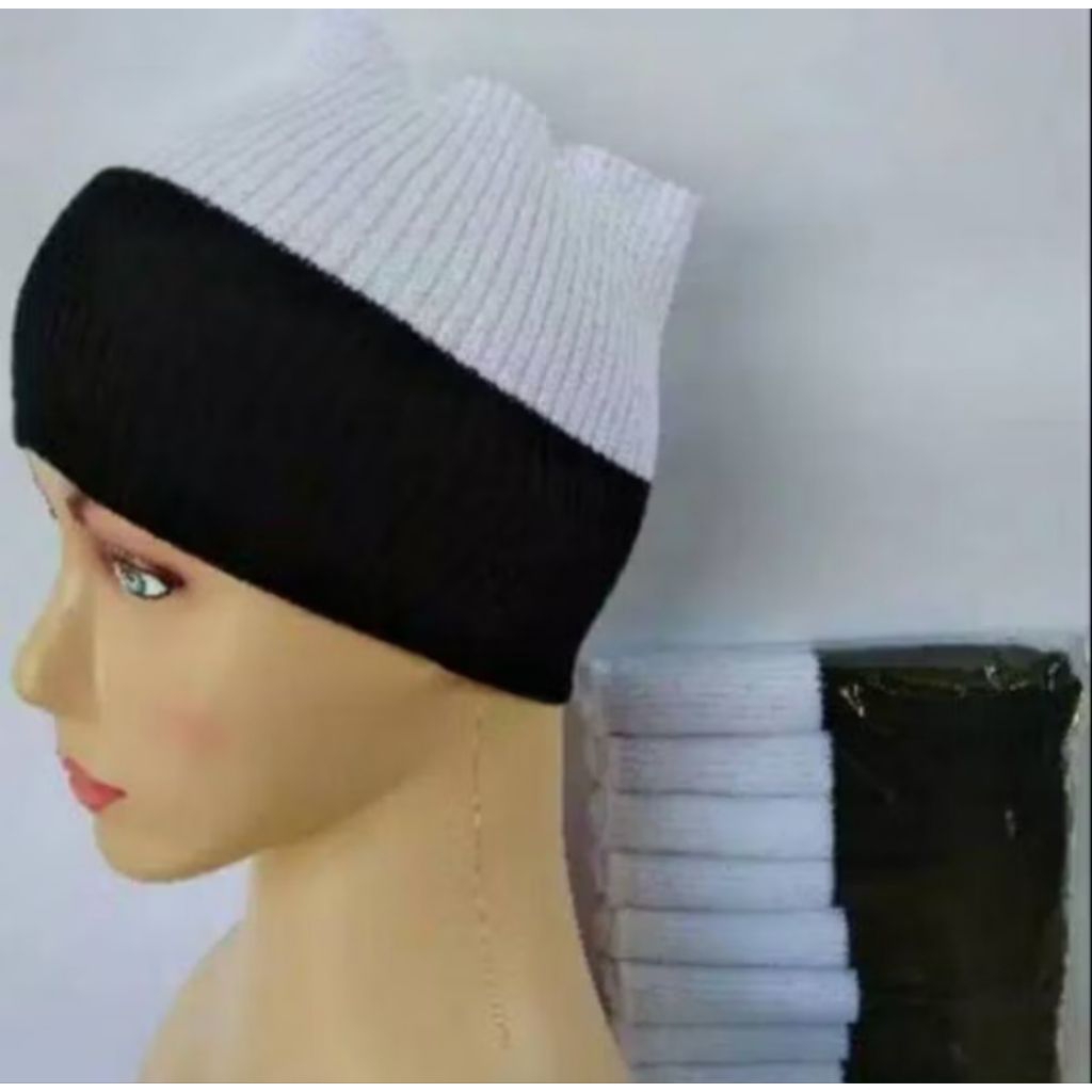 ❤️asiri❤️CIPUT BANDANA RAJUT 2WARNA HITAM PUTIH/CIPUT RAJUT HITAM PUTIH