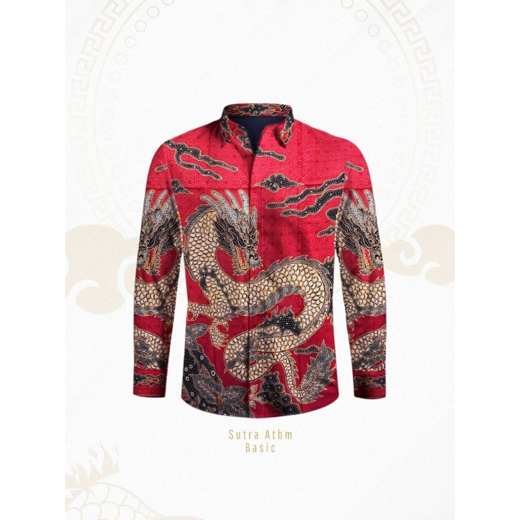 Batik Tulis Sutra ATBM Pria Premium Motif Naga Merah Elegan
