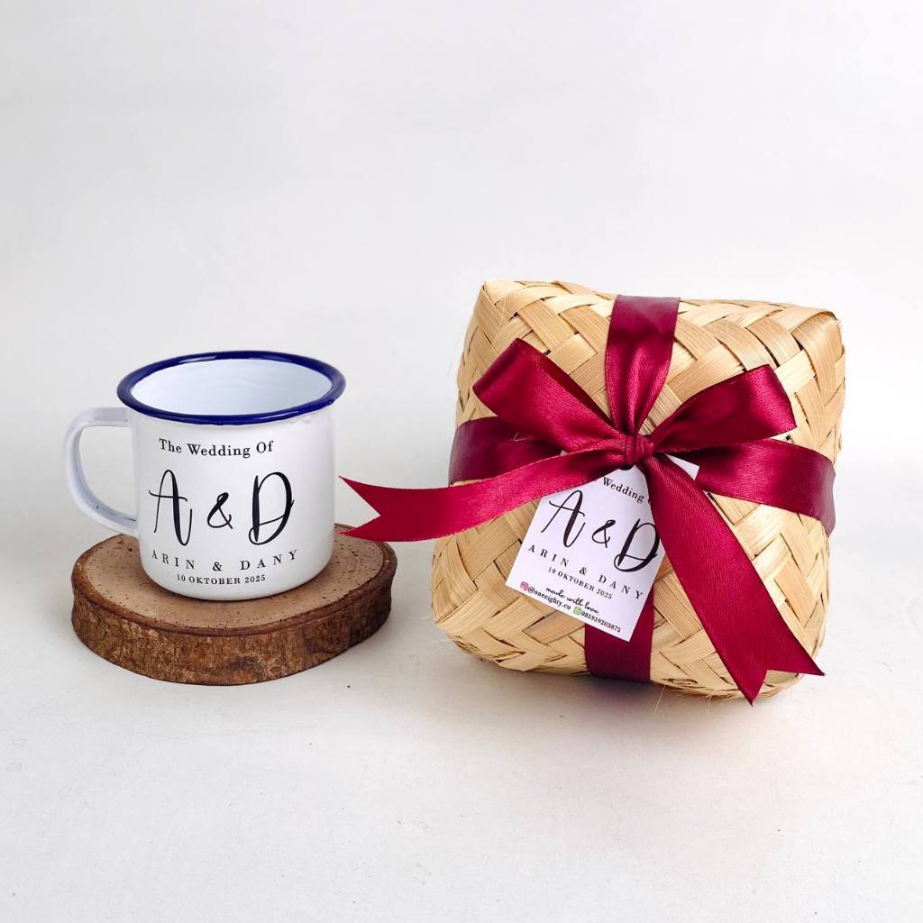 SOUVENIR MUG ENAMEL CUSTOM BESEK PITA SOUVENIR PERNIKAHAN ANNIVERSARY WEDDING BRIDESMAID FAREWELL