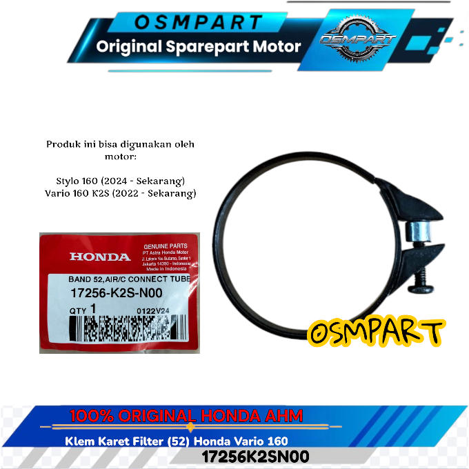 KLEM KARET FILTER UDARA STYLO VARIO 160 HONDA 17256K2SN00 ORIGINAL