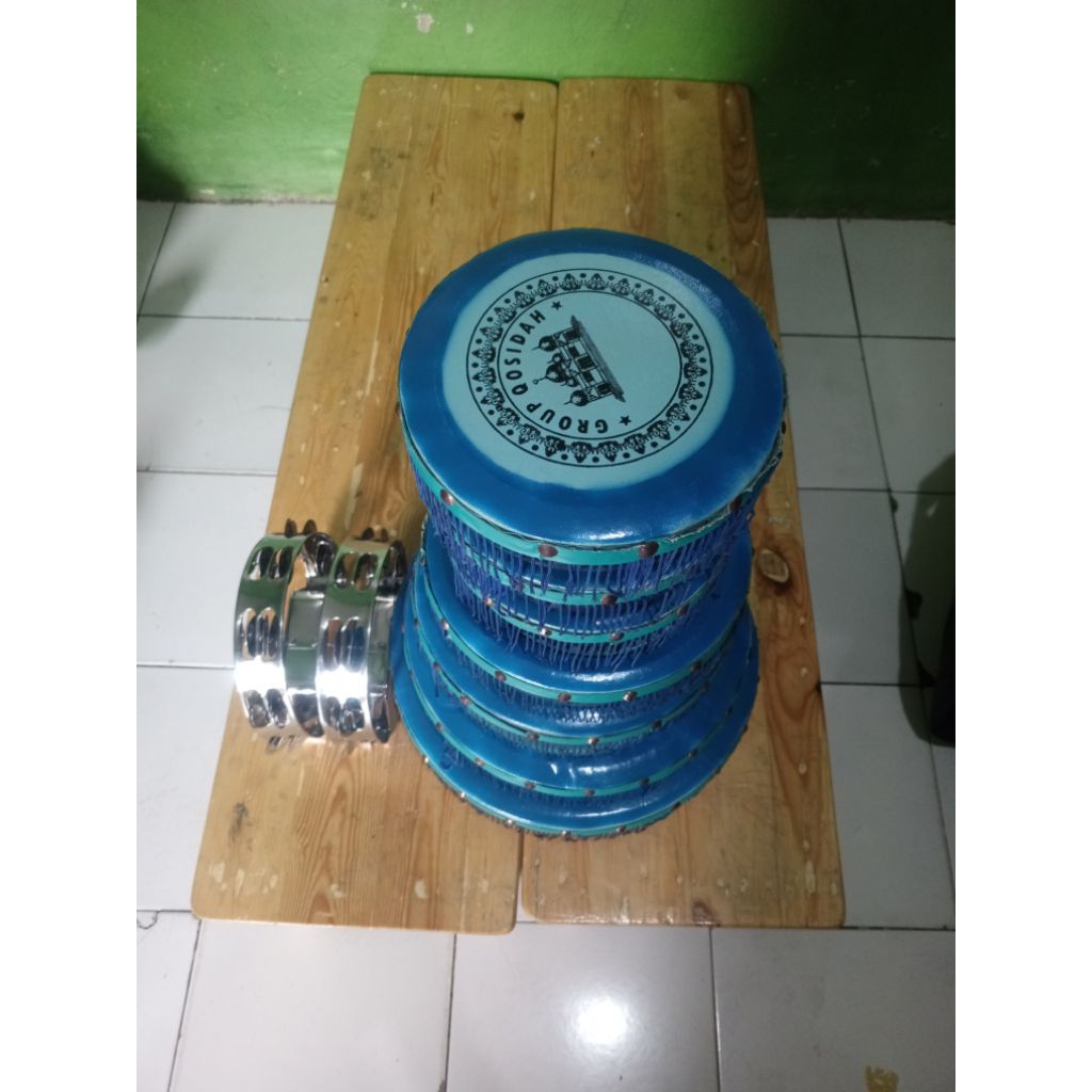 1 Set Rebana Qasidah warna biru dengan rumbai