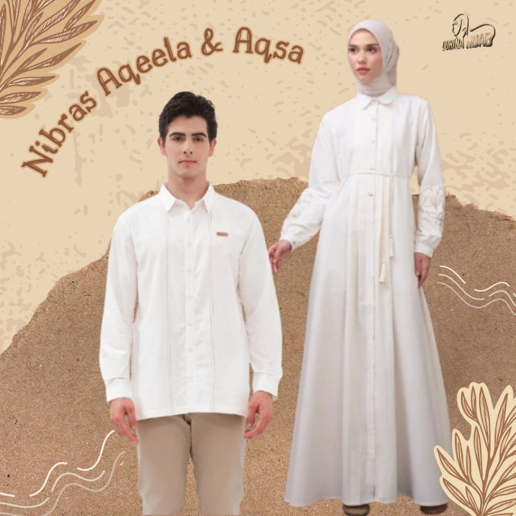 NIBRAS AQSA & AQEELA / COUPLE ISLAMI / KOKO PUTIH / KOKO BROKEN WHITE / GAMIS MANASIK / GAMIS BROKEN