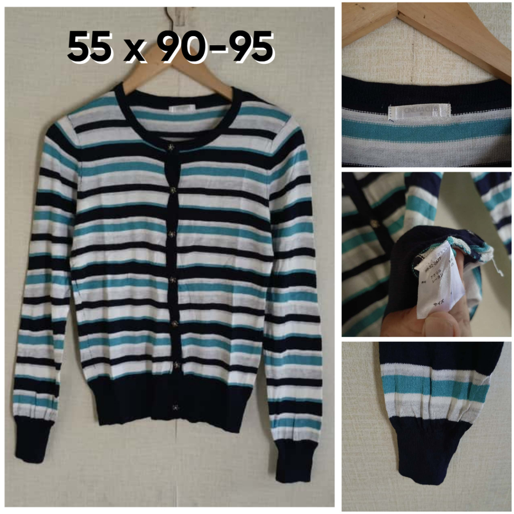 Cardigan Cinema Club Navy Salur Multicolour O Neck Size M Knit Wanita OB595